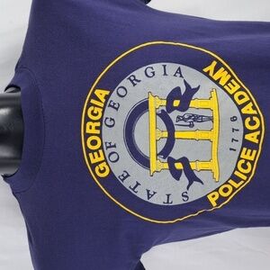 Vintage Georgia Police Academy crest navy blue & gold casual summer LG t-shirt